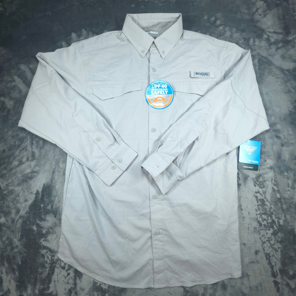 Columbia PFG Tamiami II Long Sleeve Fishing Shirt Grey XM7346 Mens Small NWT